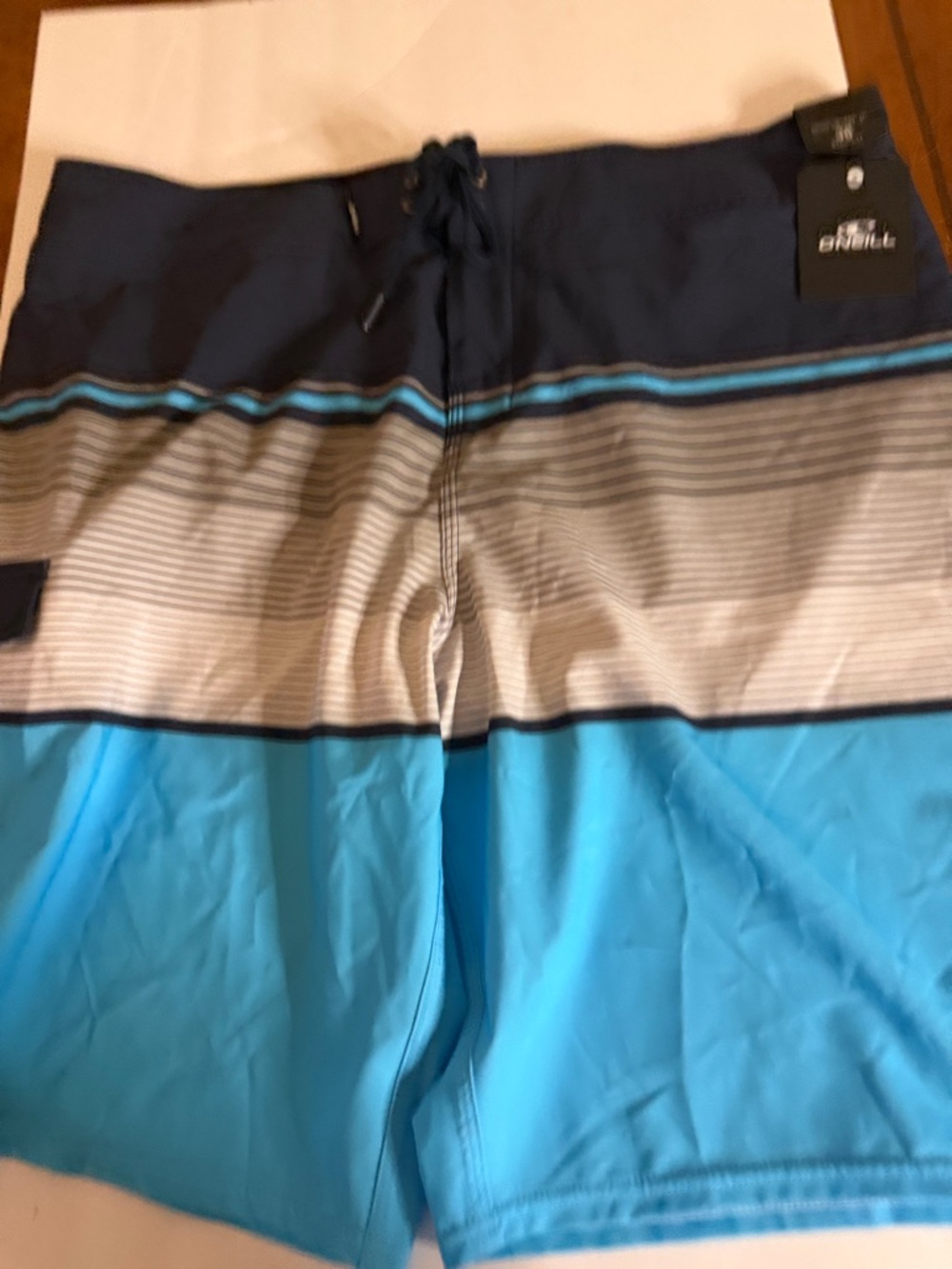O'Neill Men's Navy, Light Blue and Gray Striped Boardshorts